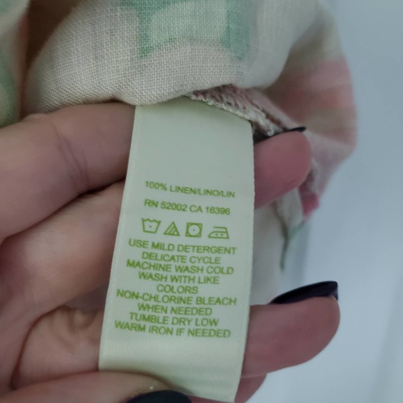 Sigrid Olsen Pastel Floral Linen Button Front Blouse L Boho Norm Core Classic - Picture 8 of 10